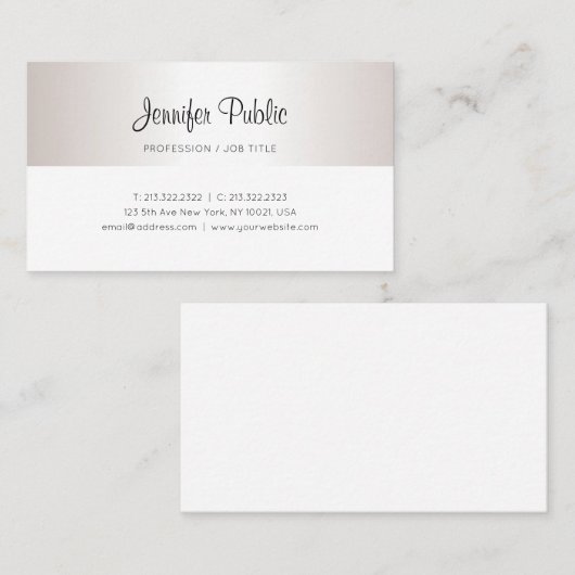 Carte De Visite Script à la mode Moderne Faux Calligraphie Argent (Devant / Derrière)