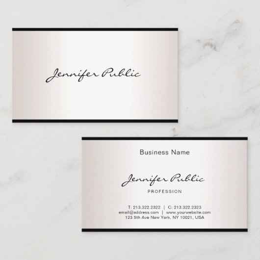 Carte De Visite Script À Main Élégant Simple Glamor Silver Look (Devant / Derrière)
