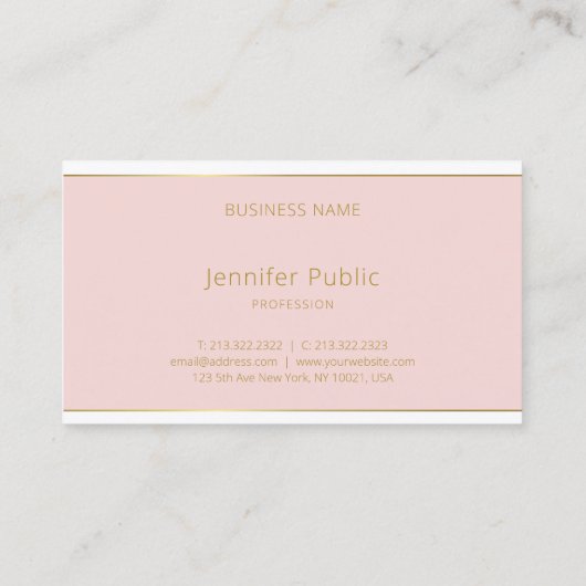 Carte De Visite Script à main tendance Blush Pink Gold Modèle mode (Dos)