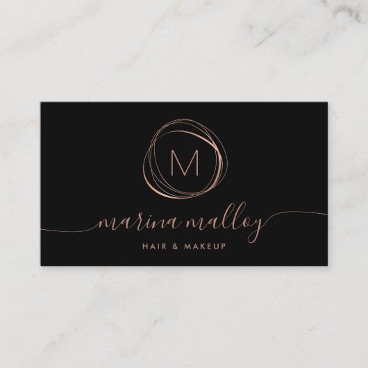 Carte De Visite Script Abstrait moderne Faux Rose Gold (Devant)