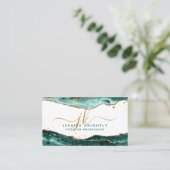 Carte De Visite Script Agate Turquoise Monogramme Parties scintill (Debout devant)