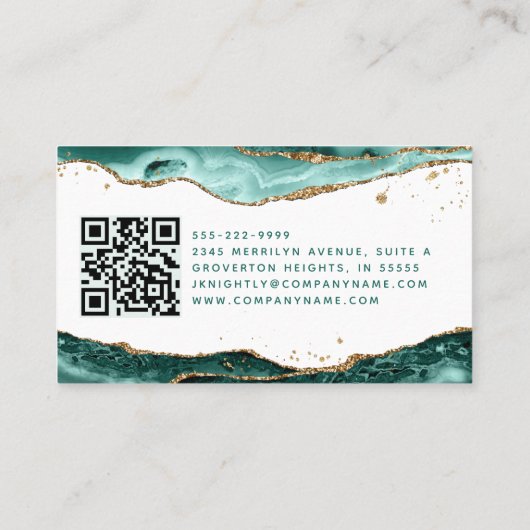 Carte De Visite Script Agate Turquoise Monogramme Parties scintill (Dos)