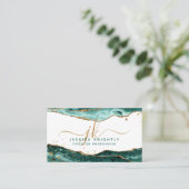 Carte De Visite Script Agate Turquoise Monogramme Parties scintill (Debout devant)