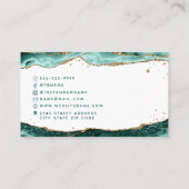 Carte De Visite Script Agate Turquoise Monogramme Parties scintill (Dos)