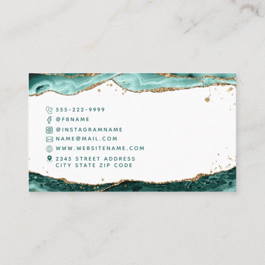 Carte De Visite Script Agate Turquoise Monogramme Parties scintill (Dos)