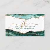 Carte De Visite Script Agate Turquoise Monogramme Parties scintill (Devant)