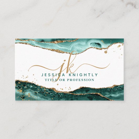 Carte De Visite Script Agate Turquoise Monogramme Parties scintill (Devant)