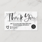 Carte De Visite Script blanc marbre chic ordre merci (Devant)