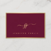 Carte De Visite Script Bordeaux Gold Monogramme taille européenne (Devant)