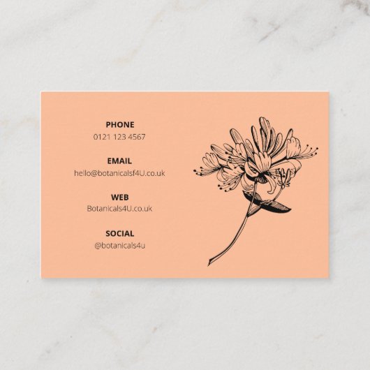 Carte De Visite Script botanique moderne et Honeysuckle UK / Euro (Dos)