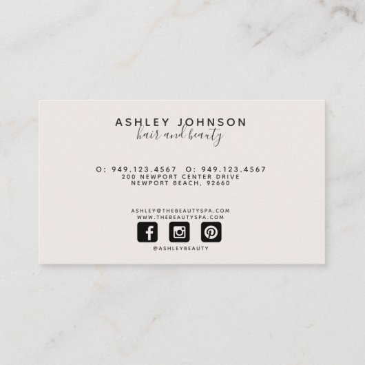 Carte De Visite Script botanique moderne rose et noir (Dos)