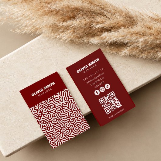 carte de visite script burgundy art abstrait