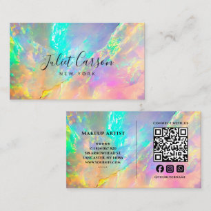 Carte De Visite Script Calligraphie Opale Pierre QR Code