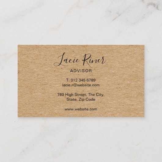 Carte De Visite Script chic Coeur d'amour d'argent Rustic Kraft (Dos)