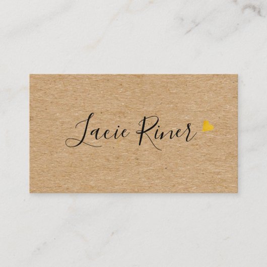 Carte De Visite Script chic Gold Love Heart Rustic Kraft (Devant)