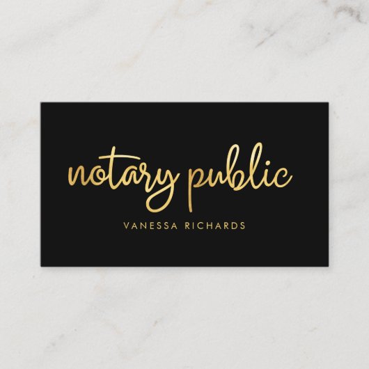 Carte De Visite Script Chic Noir & Or Nom Notaire Moderne QR (Devant)