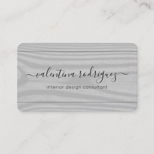 Carte De Visite Script chic Signature noir et gris Faux bois (Devant)