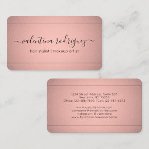 Carte De Visite Script Chic Signature Rose Rose Or Faux Foil