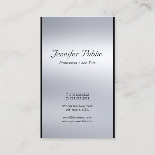 Carte De Visite Script classique moderne professionnel Silver Chic (Devant)