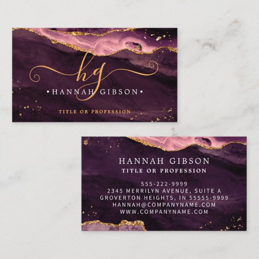 Carte De Visite Script d'agate de Bourgogne Monogramme Parties sci (Devant / Derrière)