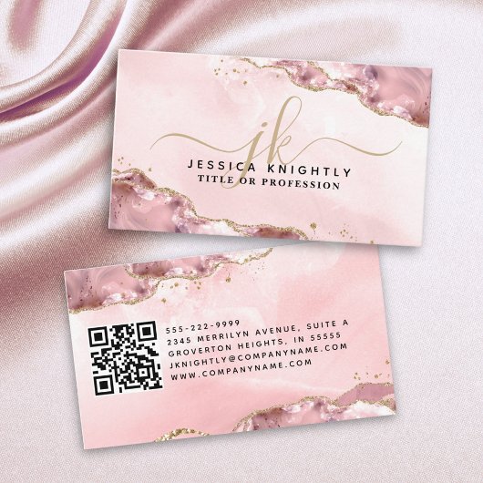 Carte De Visite Script d'agate rose vierge Monogramme Parties scin