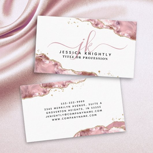 Carte De Visite Script d'agate rose vierge Monogramme Parties scin