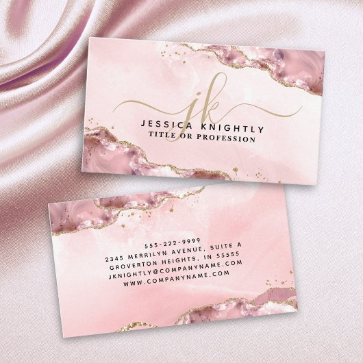 Carte De Visite Script d'agate rose vierge Monogramme Parties scin