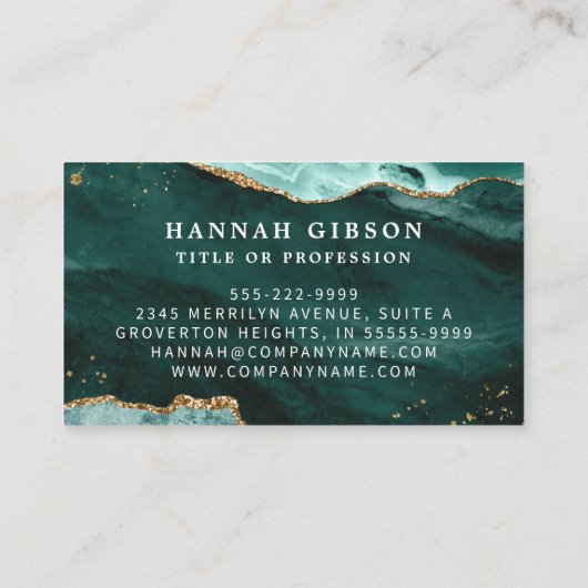 Carte De Visite Script d'agate Turquoise Monogramme Parties scinti (Dos)