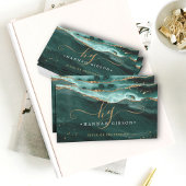 Carte De Visite Script d'agate Turquoise Monogramme Parties scinti