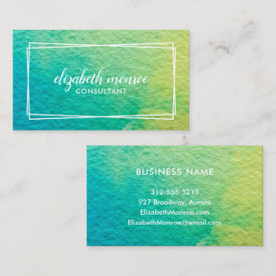 Carte De Visite Script d'aquarelle Abstraite minimaliste bleu vert