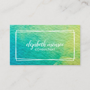 Carte De Visite Script d'aquarelle Abstraite minimaliste bleu vert