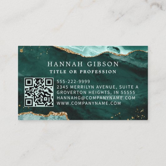 Carte De Visite Script de Agate Turquoise Monogramme QR Code Parti (Dos)