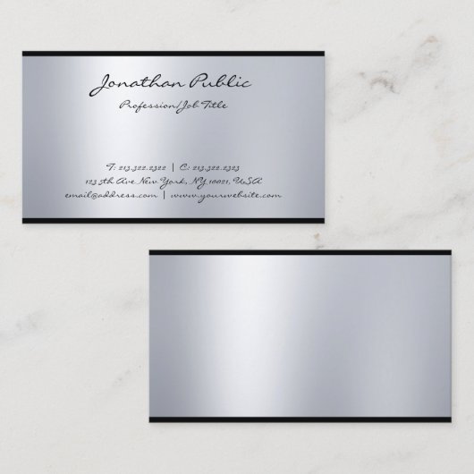Carte De Visite Script de calligraphie élégant moderne Argent Top  (Devant / Derrière)