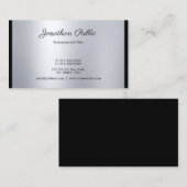 Carte De Visite Script de calligraphie élégant moderne Silver tend (Devant / Derrière)