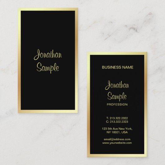 Carte De Visite Script de calligraphie Élégant Plaine d'or (Devant / Derrière)