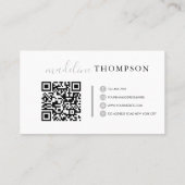 Carte De Visite Script de calligraphie gris argent pâle Code QR (Dos)