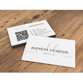 Carte De Visite Script de calligraphie gris argent pâle Code QR