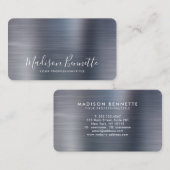 Carte De Visite Script de calligraphie grise métallique brossé élé (Devant / Derrière)