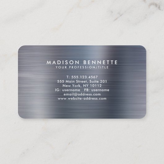 Carte De Visite Script de calligraphie grise métallique brossé élé (Dos)