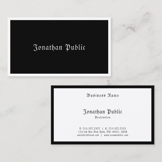 Carte De Visite Script de calligraphie noir blanc élégant Modèle (Devant / Derrière)