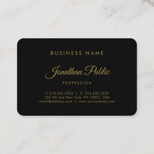 Carte De Visite Script de calligraphie or Simple Noir Attrayant (Dos)