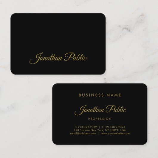 Carte De Visite Script de calligraphie or Simple Noir Attrayant (Devant / Derrière)