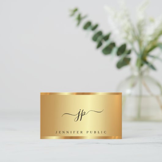 Carte De Visite Script de calligraphie tendance Monogramme Or glam (Debout devant)