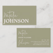 Carte De Visite Script de calligraphie verte de l'échelle minimali (Devant / Derrière)