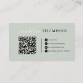 Carte De Visite Script de calligraphie verte Sage Code QR (Dos)