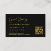 Carte De Visite Script de code QR Black Gold pour l'immobilier de  (Dos)
