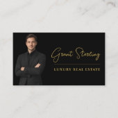 Carte De Visite Script de code QR Black Gold pour l'immobilier de  (Devant)