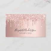 Carte De Visite Script de code QR de gouttes d'or rose (Devant)