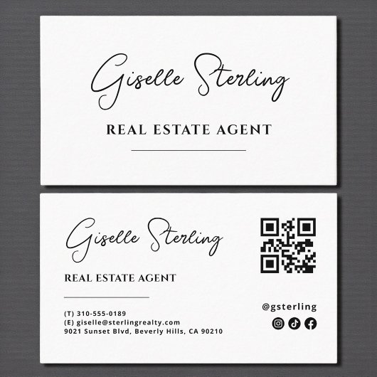 Carte De Visite Script de code QR de l'agent immobilier minimal