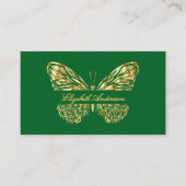 Carte De Visite Script de code QR en or vert papillon (Devant)